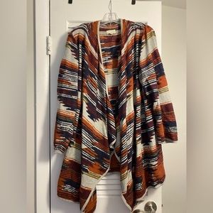 Lucky Brand open Sweater Cardigan Native Print 2X 18 20